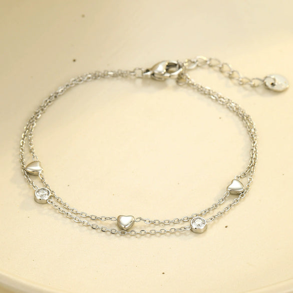 Women's Stainless Steel Bracelet With Electroplating And Love Zircon Design