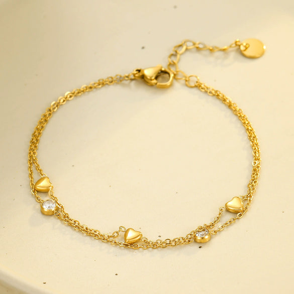 Women's Stainless Steel Bracelet With Electroplating And Love Zircon Design