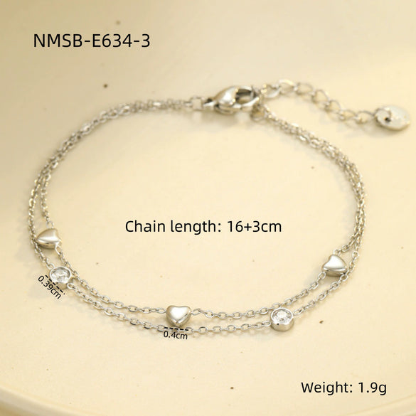 Women's Stainless Steel Bracelet With Electroplating And Love Zircon Design