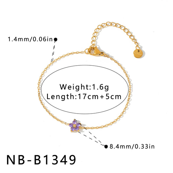 Women's Stainless Steel Bracelet With Floral Geometric Design Zircon Accents And 18K Vacuum Plated Finish