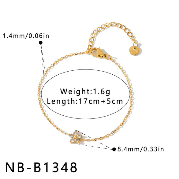 Women's Stainless Steel Bracelet With Floral Geometric Design Zircon Accents And 18K Vacuum Plated Finish