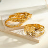 Women’s Stainless Steel Bracelet With Flower And Heart Pattern Zircon Rhinestone Accents And 18K Vacuum Plated Finish