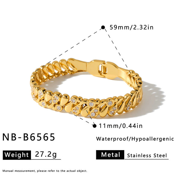 Women’s Stainless Steel Bracelet With Flower And Heart Pattern Zircon Rhinestone Accents And 18K Vacuum Plated Finish