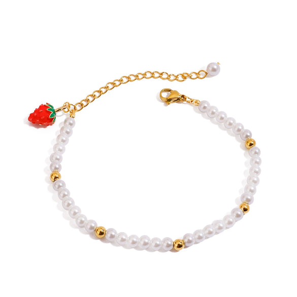 Women's Stainless Steel Bracelet With Fruit And Geometric Pattern And Strawberry Pendant Electroplated