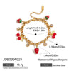 Women's Stainless Steel Bracelet With Geometric Pattern Strawberry Cherry Zircon Pendant And Electroplating Design