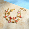 Women's Stainless Steel Bracelet With Heart And Bow Design Pearl And Rhinestone Inlay Oil Drip Finish And Gold Tone Vacuum Plating