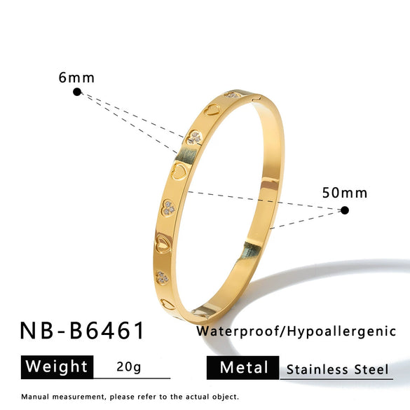 Women's Stainless Steel Bracelet With 18K Gold Vacuum Plating Heart And Rhombus Design Zircon Rhinestone Accents