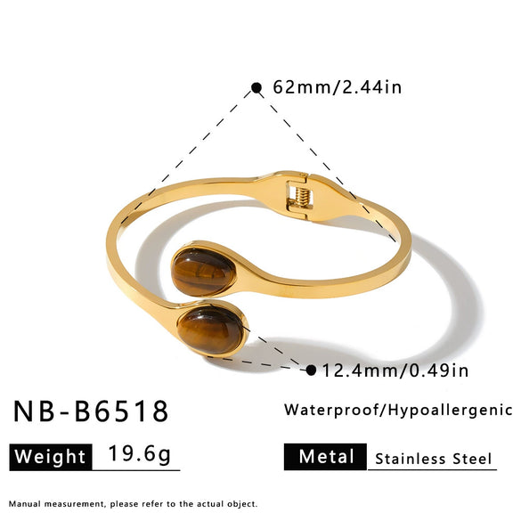 Women's Stainless Steel Bracelet With 18K Gold Vacuum Plating Imitation Pearl And Tiger Eye Inlay Non Fading Fashion Accessory