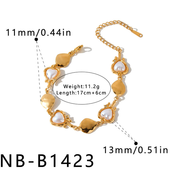 Women's Stainless Steel Bracelet With 18K Gold Vacuum Plating Pearl And Rhinestone Accents And Heart Shaped Geometric Design