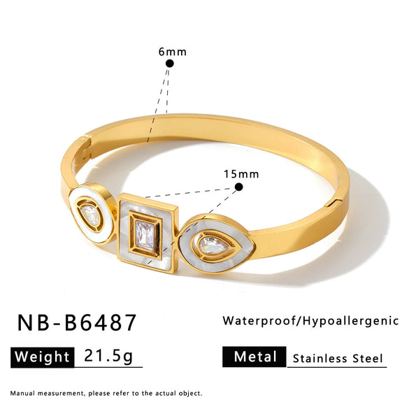 Women's Stainless Steel Bracelet With 18K Gold Vacuum Plating Zircon And White Shell Inlay Simple Non Fading Jewelry
