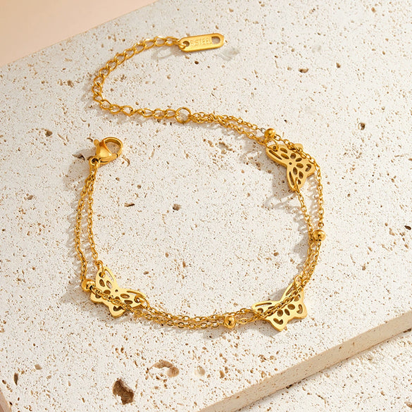 Women's Stainless Steel Bracelet With 18K Vacuum Plating Hollow Butterfly Geometric Design Light Luxury Fashion Jewelry