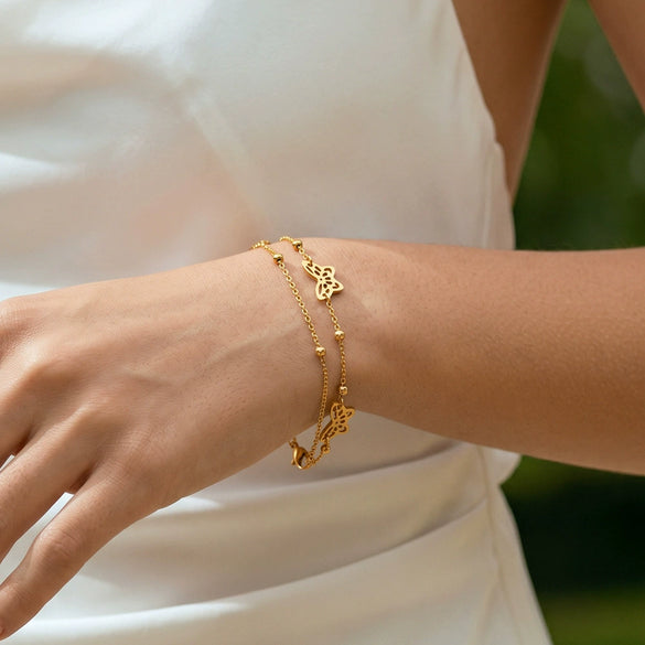 Women's Stainless Steel Bracelet With 18K Vacuum Plating Hollow Butterfly Geometric Design Light Luxury Fashion Jewelry