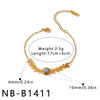 Women's Stainless Steel Bracelet With Natural Stone Inlay Geometric Leaf Chain Design And 18K Vacuum Plated Finish