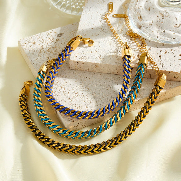 Women's Stainless Steel Braided Rope Bracelet With Geometric Design And 18K Vacuum Plated Finish Fashion Jewelry