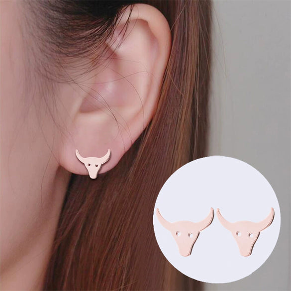 Women's Stainless Steel Bull Head Zodiac Earrings With Electroplated Finish Minimalist Animal Jewelry