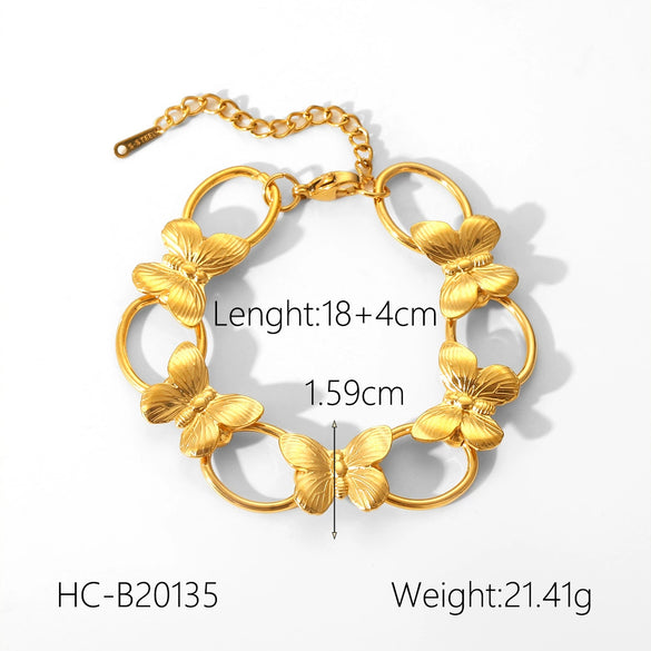 Women's Stainless Steel Butterfly Beaded Bracelet With Natural Stone Electroplated Animal Geometric Design