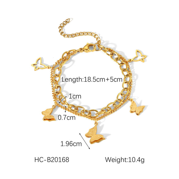 Women's Stainless Steel Butterfly Beaded Bracelet With Natural Stone Electroplated Animal Geometric Design