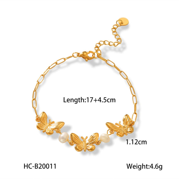 Women's Stainless Steel Butterfly Beaded Bracelet With Natural Stone Electroplated Animal Geometric Design