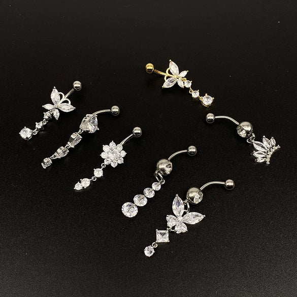 Women's Stainless Steel Butterfly Heart Tree Of Life Navel Ring Piercing Jewelry Electroplated