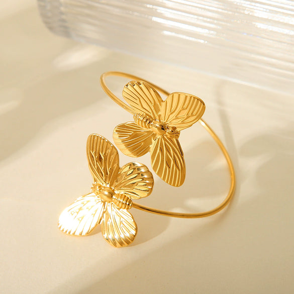 Women's Stainless Steel Butterfly Open Bracelet With Electroplating Treatment Light Luxury Elegant Style