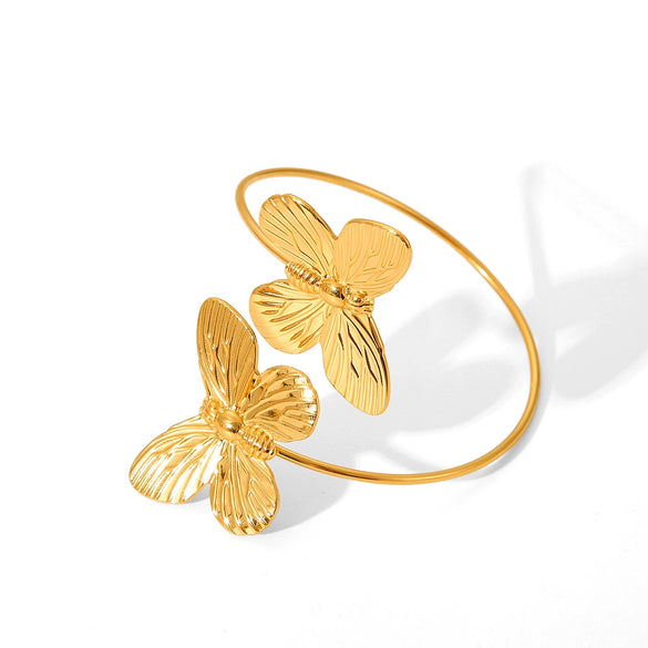Women's Stainless Steel Butterfly Open Bracelet With Electroplating Treatment Light Luxury Elegant Style