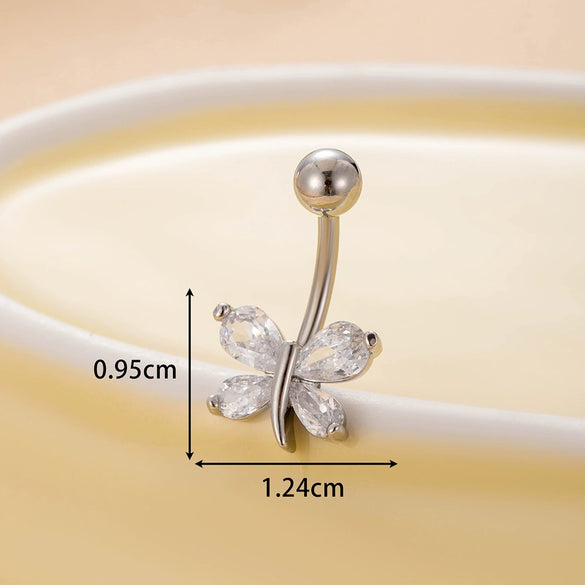 Women's Stainless Steel Butterfly Zircon Belly Button Ring Electroplated Fashion Abdominal Puncture Jewelry