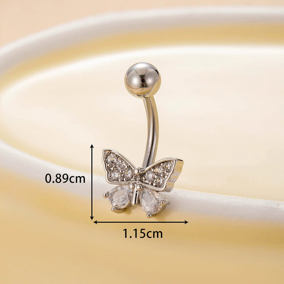 Women's Stainless Steel Butterfly Zircon Belly Button Ring Electroplated Fashion Abdominal Puncture Jewelry