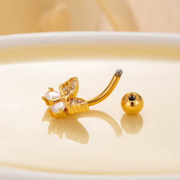 Women's Stainless Steel Butterfly Zircon Belly Button Ring Electroplated Fashion Abdominal Puncture Jewelry