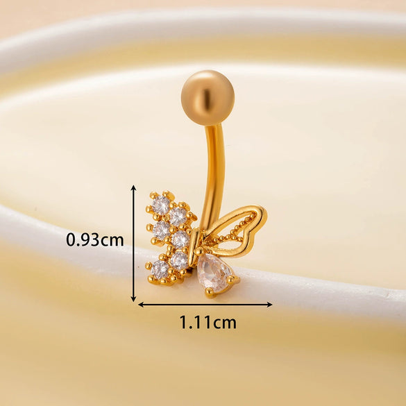 Women's Stainless Steel Butterfly Zircon Belly Button Ring Electroplated Fashion Abdominal Puncture Jewelry
