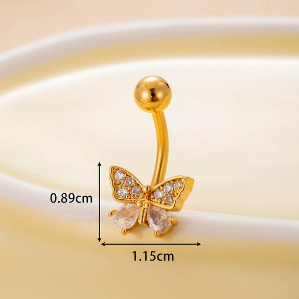 Women's Stainless Steel Butterfly Zircon Belly Button Ring Electroplated Fashion Abdominal Puncture Jewelry