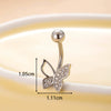 Women's Stainless Steel Butterfly Zircon Belly Button Ring Electroplated Fashion Abdominal Puncture Jewelry