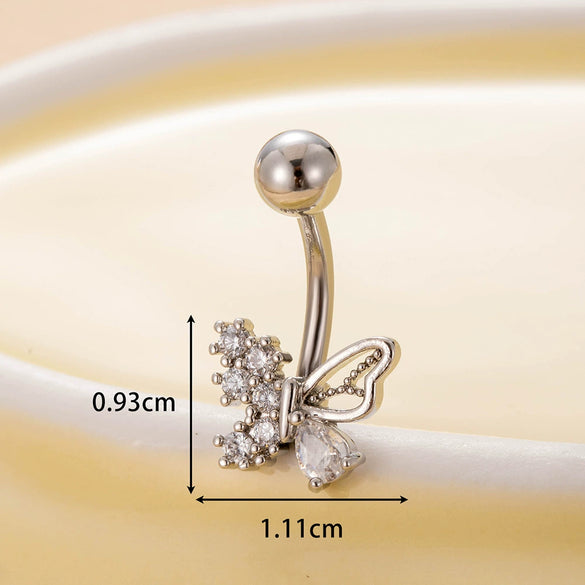 Women's Stainless Steel Butterfly Zircon Belly Button Ring Electroplated Fashion Abdominal Puncture Jewelry