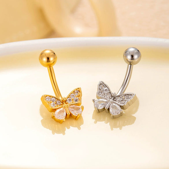 Women's Stainless Steel Butterfly Zircon Belly Button Ring Electroplated Fashion Abdominal Puncture Jewelry