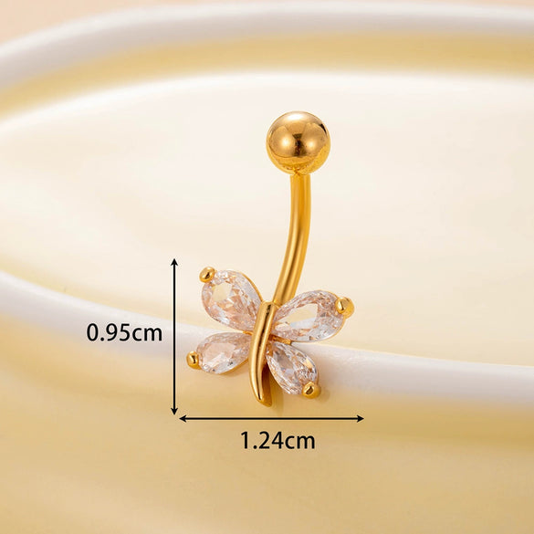 Women's Stainless Steel Butterfly Zircon Belly Button Ring Electroplated Fashion Abdominal Puncture Jewelry