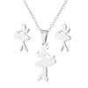 Women's Stainless Steel Cartoon Ballet Girl Jewelry Set With Electroplated Necklace And Earrings