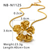 Women's Stainless Steel Cast Flower 18K Gold Plated Necklace With Pearl And Twist Chain New Fashionable Simple Design