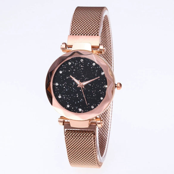 Women's Stainless Steel Casual Creative Starry Sky Magnet Strap Round Dial Watch