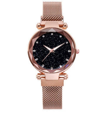 Women's Stainless Steel Casual Creative Starry Sky Magnet Strap Round Dial Watch