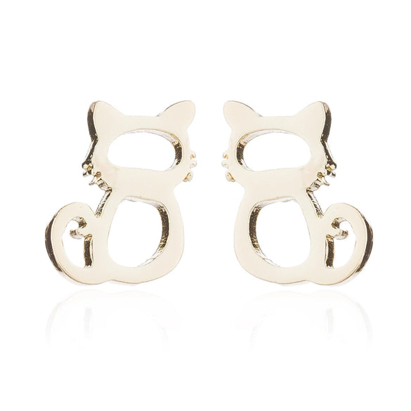 Women's Stainless Steel Cat Animal Earrings And Necklace Set Cute Hollow Design Electroplated Jewelry