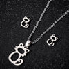 Women's Stainless Steel Cat Animal Earrings And Necklace Set Cute Hollow Design Electroplated Jewelry