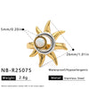 Women's Stainless Steel Cat's Eye Stone Ring And Earring Set With Geometric Sun Pattern And Vacuum Electroplated Finish