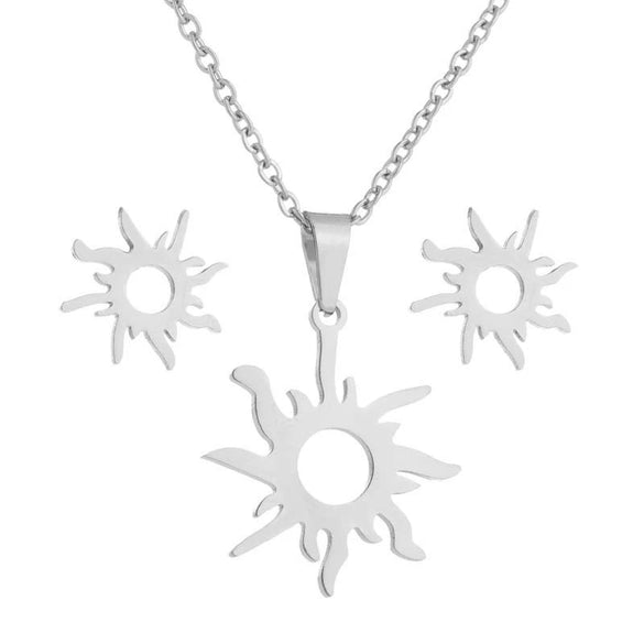 Women's Stainless Steel Celestial Necklace And Earrings Set With Hollow Sun Pendant Stars Moon And Cloud Motifs Electroplated Simple Natural Jewelry
