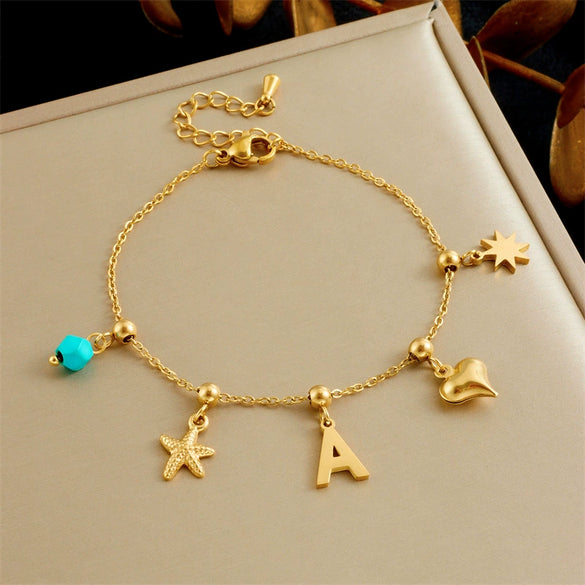 Women's Stainless Steel Chain Bracelet With Bow Tie And Heart Shape Pattern Electroplated