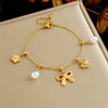 Women's Stainless Steel Chain Bracelet With Bow Tie And Heart Shape Pattern Electroplated