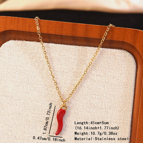 Women's Stainless Steel Chili Necklace And Earrings Jewelry Set Electroplated Fruit Design Light Luxury Fashion Accessories