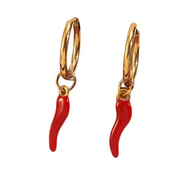Women's Stainless Steel Chili Necklace And Earrings Jewelry Set Electroplated Fruit Design Light Luxury Fashion Accessories