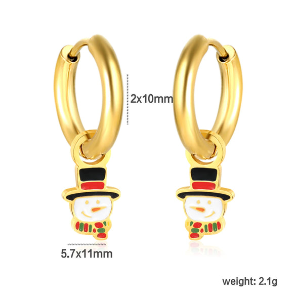 Women's Stainless Steel Christmas Snowman Pendant Earrings With Electroplated Finish And Cute Festive Design