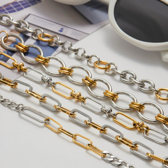 Women's Stainless Steel Color Matching Cuban Bracelet With Geometric Pattern Electroplated Light Luxury High End Jewelry
