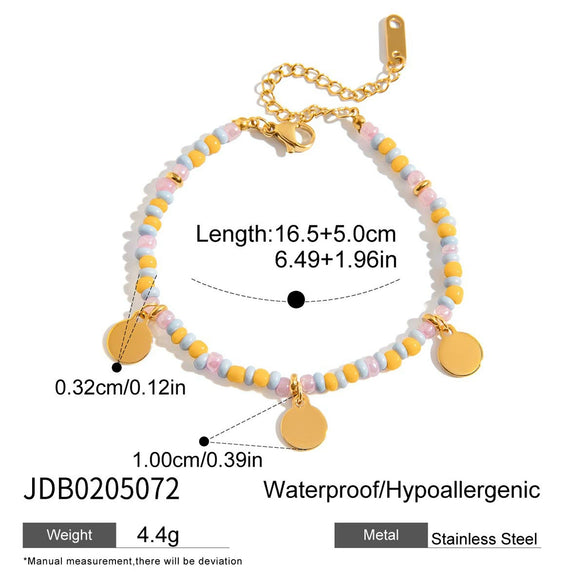 Women's Stainless Steel Colorful Rice Beads Beaded Necklace And Small Disc Bracelet French Retro Stacking Clavicle Chain Electroplated
