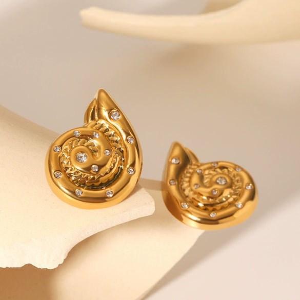 Women's Stainless Steel Conch Earrings With Diamonds Marine Wind Style
